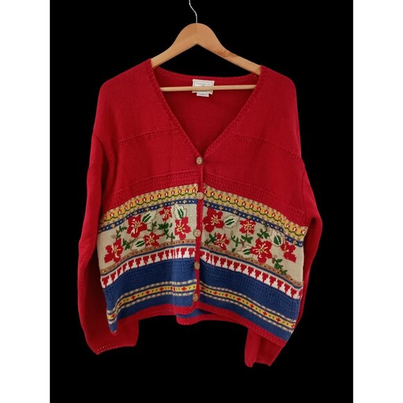 Hand Embroidered Vintage Susan Bristol Christmas Cardigan Sweater L - Picture 1 of 12
